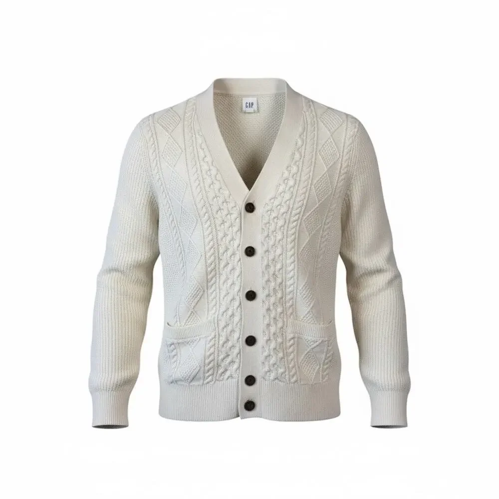Gap‎ Fisherman Chunky Knit Cardigan Cream 100% Cotton Grandpacore Men’s - Size M
